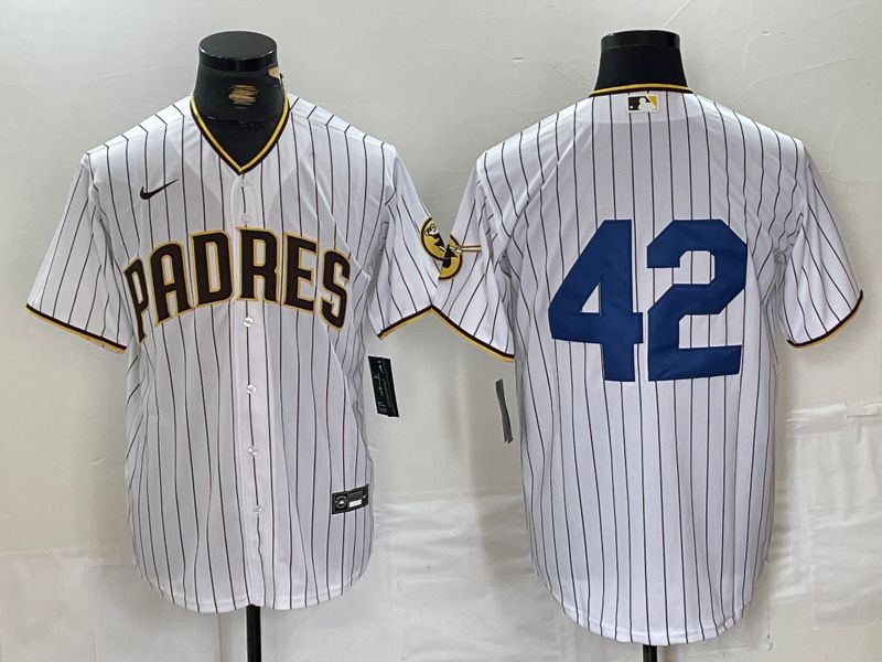 Men San Diego Padres 42 No Name White stripe Game 2024 Nike MLB Jersey style 1